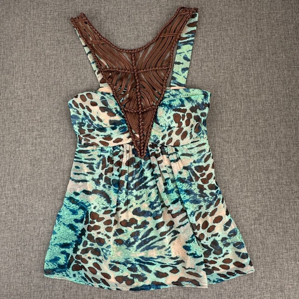 Boston Proper Halter Top Figure Flattering Animal Print Lined Padded Turquoise B